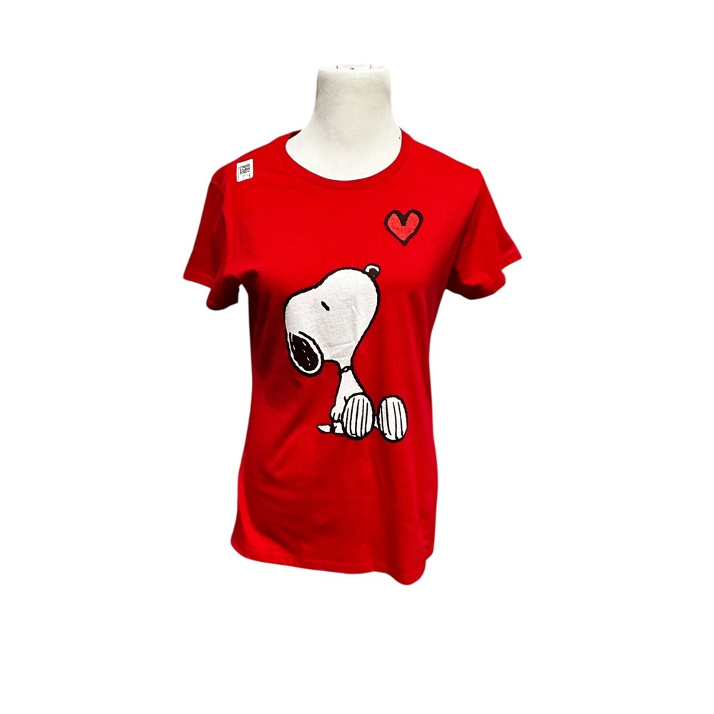 Snoopy Graphic T-Shirt Heart Print‎ Crew Neck Short Sleeve Red Top